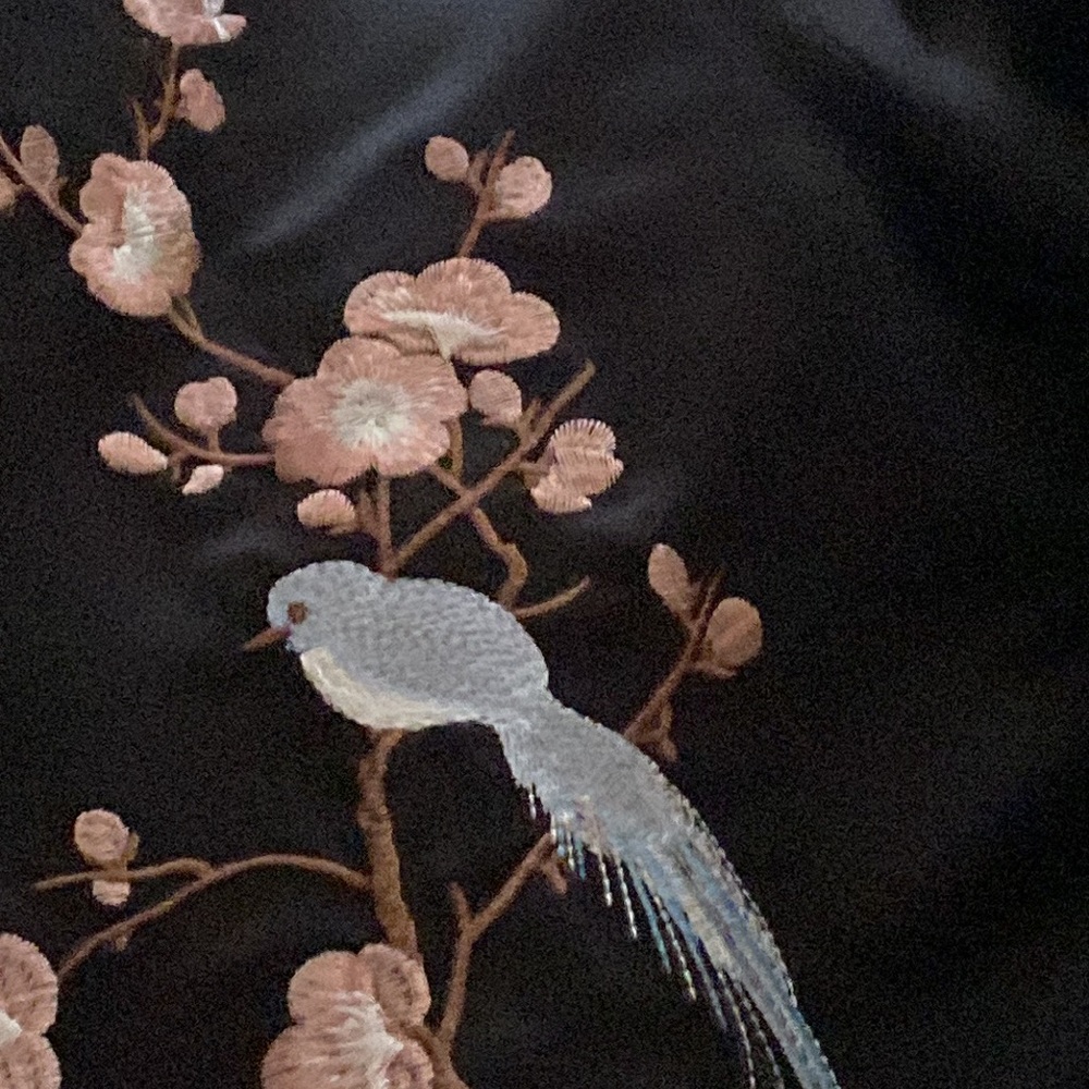 Satiny Soft Bomber Jacket Bird & Flower Embroidery by Ci Sono Originals M EUC - Picture 2 of 9